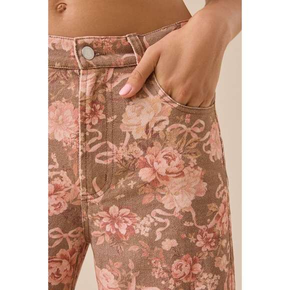 Altar State Womens XXS Brown Pink Floral Wide Leg Jeans - Picture 3 of 14
